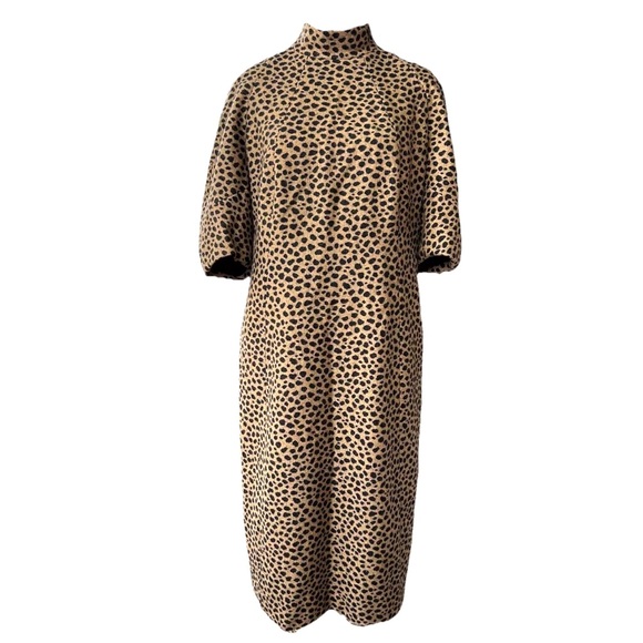 Akris Wool Sheath Midi Dress Women's Size 12 Leopard Print Silk Lined Luxurious - Picture 1 of 16